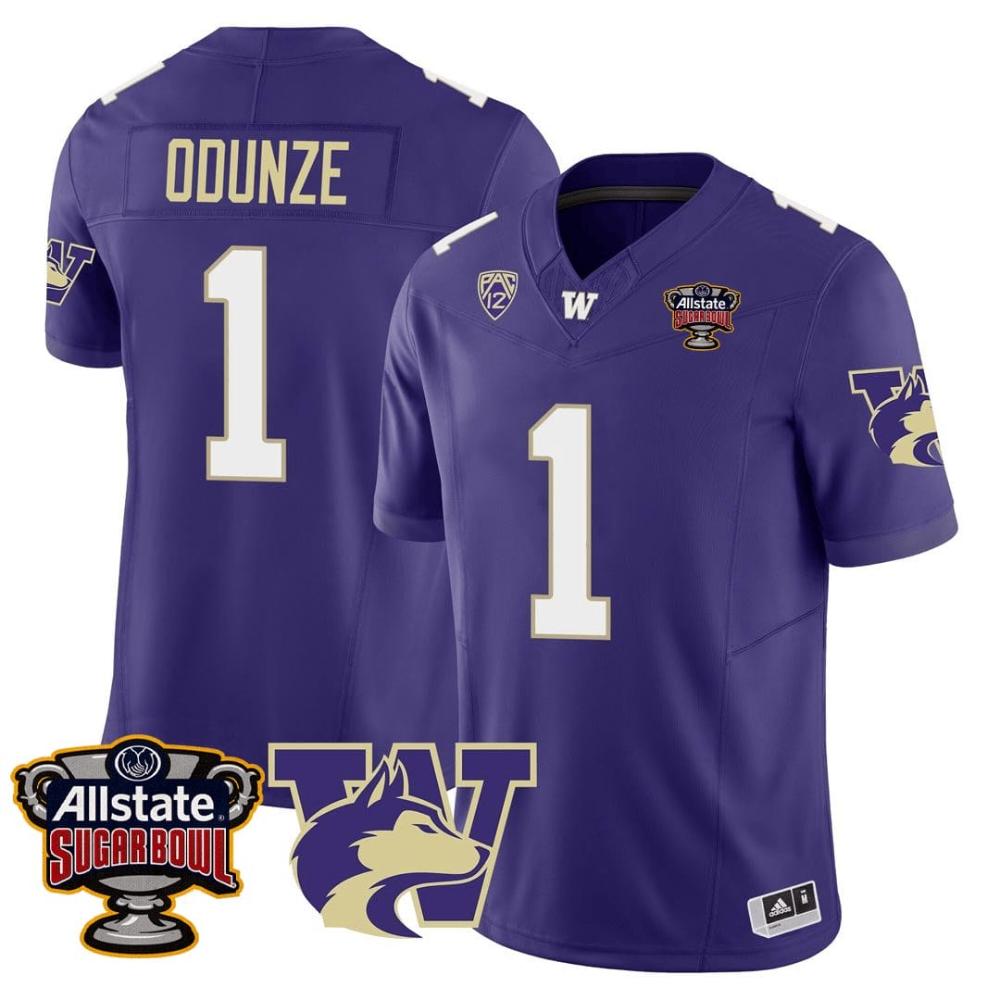 Mens Rome Odunze Jersey 1 Washington Huskies Sugar Bowl Patch Football Stitch