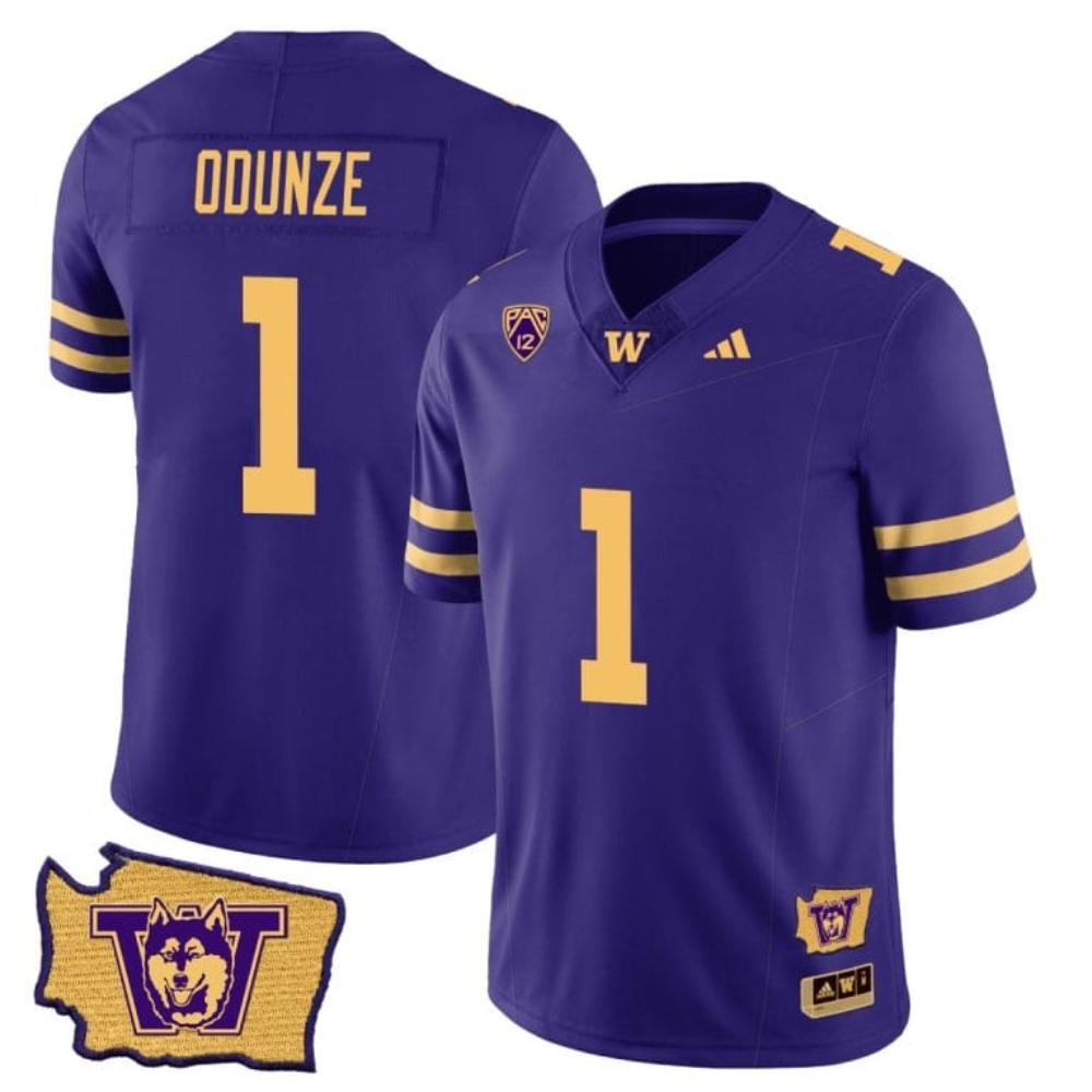 Mens Rome Odunze Jersey 1 Washington Huskies Washington Map Patch Football Pu