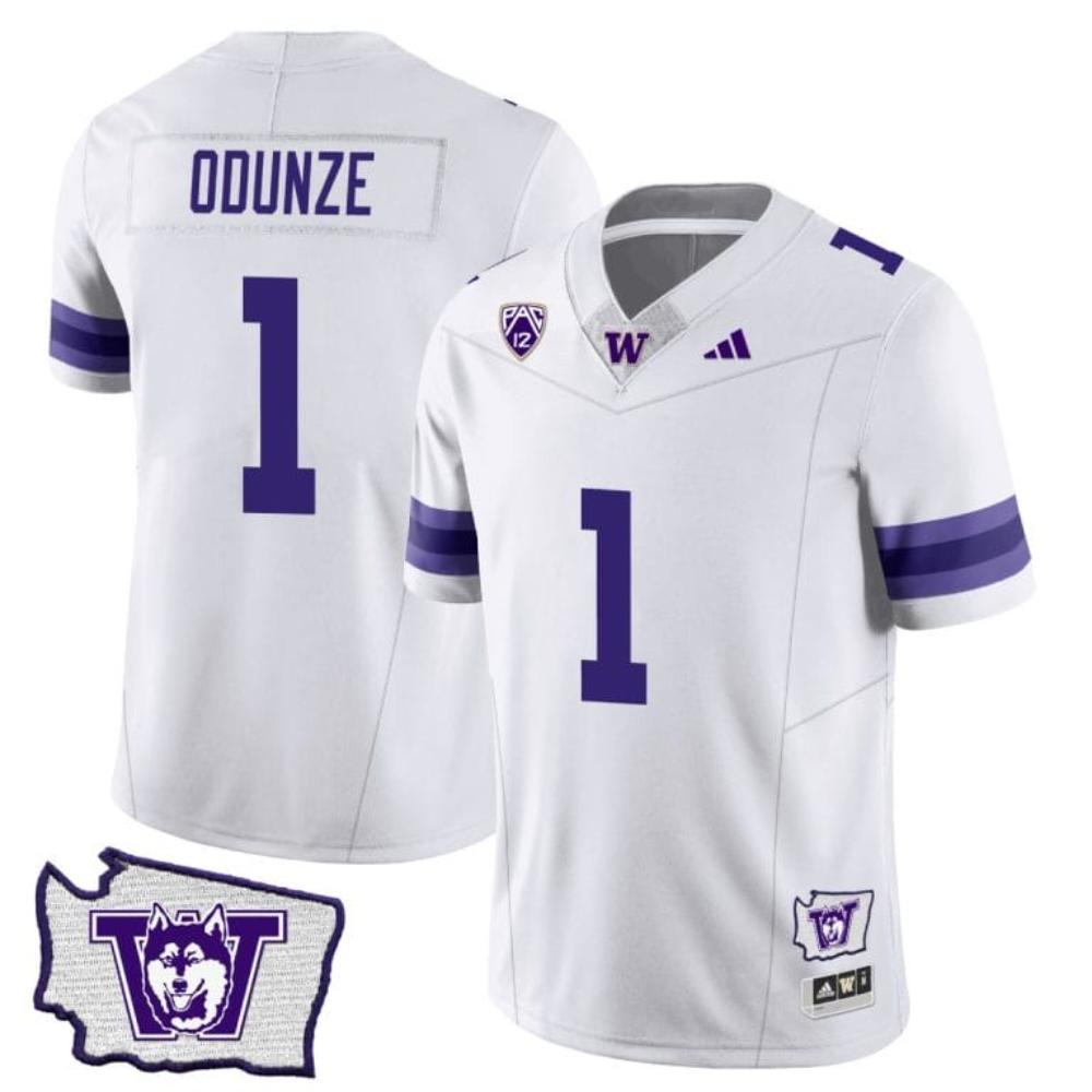 Mens Rome Odunze Jersey 1 Washington Huskies Washington Map Patch Football Wh