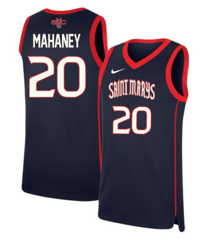Mens Saint Marys Gaels 20 Aidan Mahaney Jersey 2024 College Basketball Navy