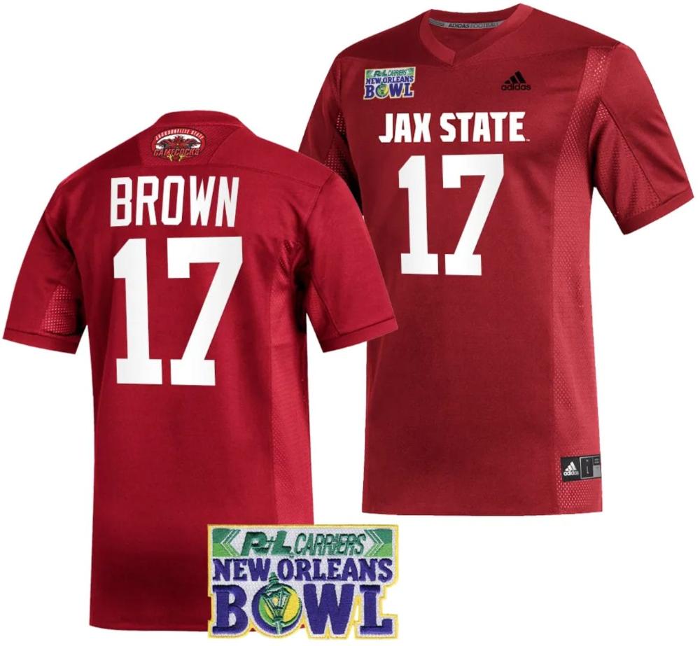 Mens Sean Brown Jersey 17 Jacksonville State Gamecocks 2023 New Orleans Red