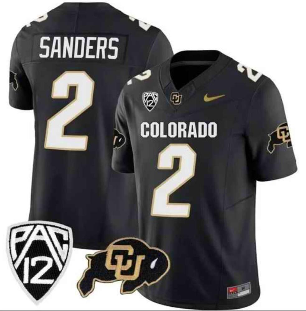Mens Shedeur Sanders 2 Colorado Buffaloes College Football Black Jersey