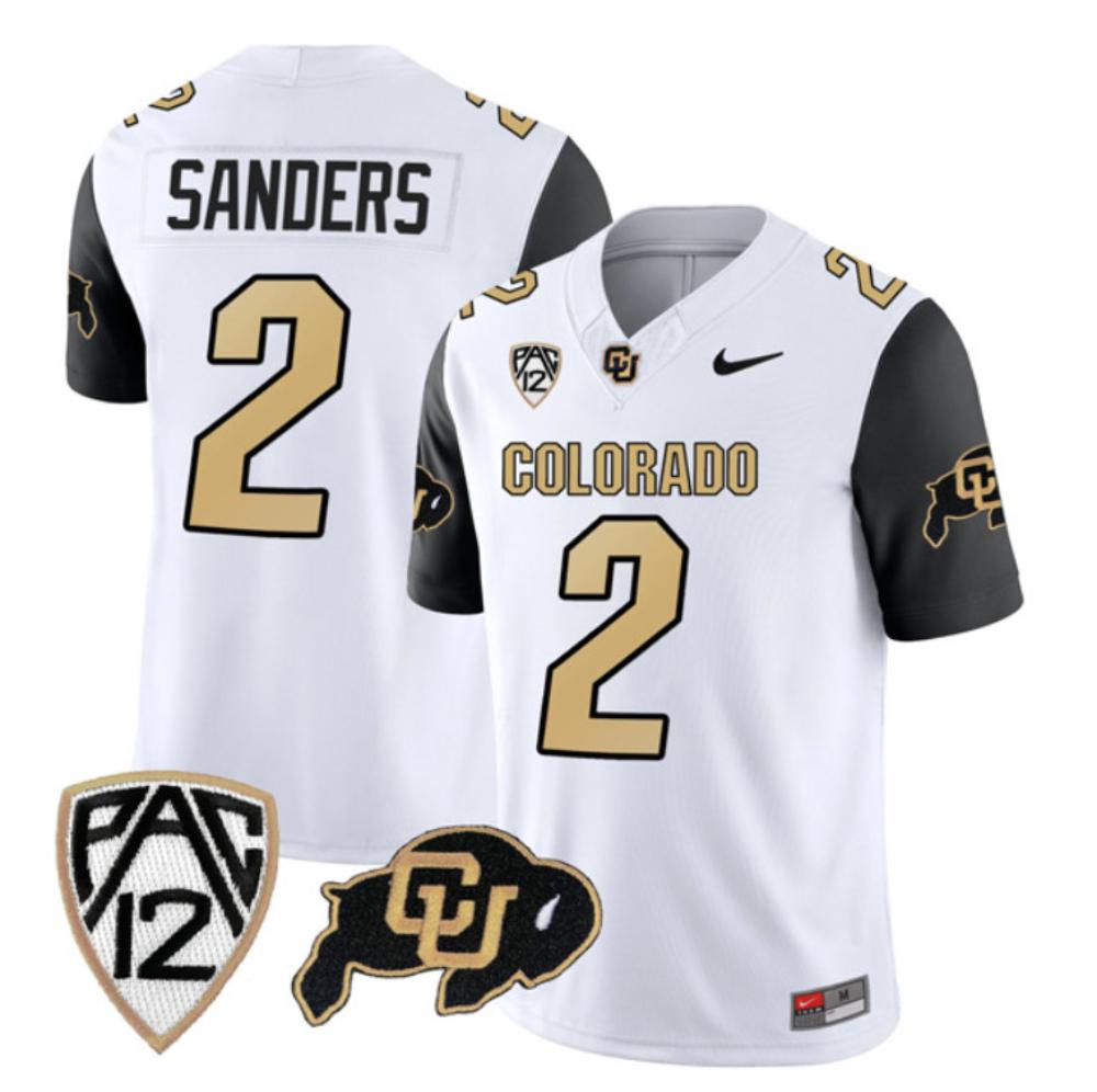 Mens Shedeur Sanders 2 Colorado Buffaloes College Football White Jersey