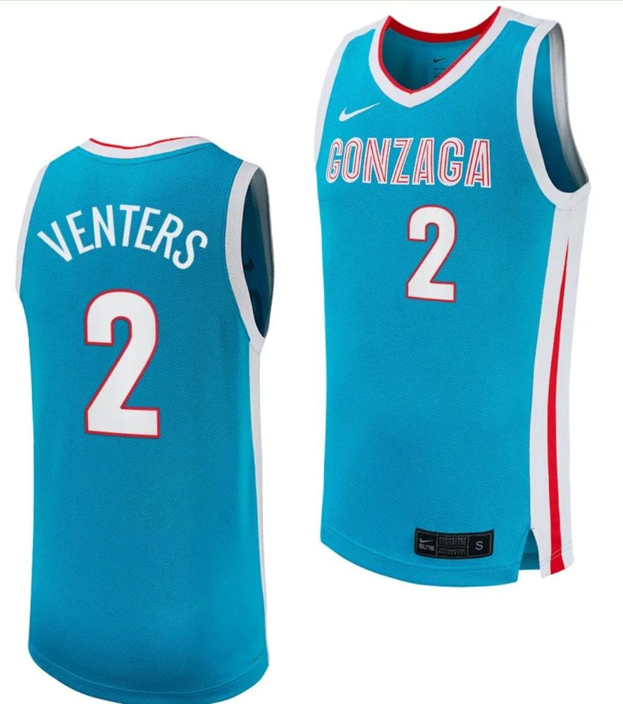 Mens Steele Venters Jersey 2 Gonzaga Bulldogs Basketball College Uniform Tur