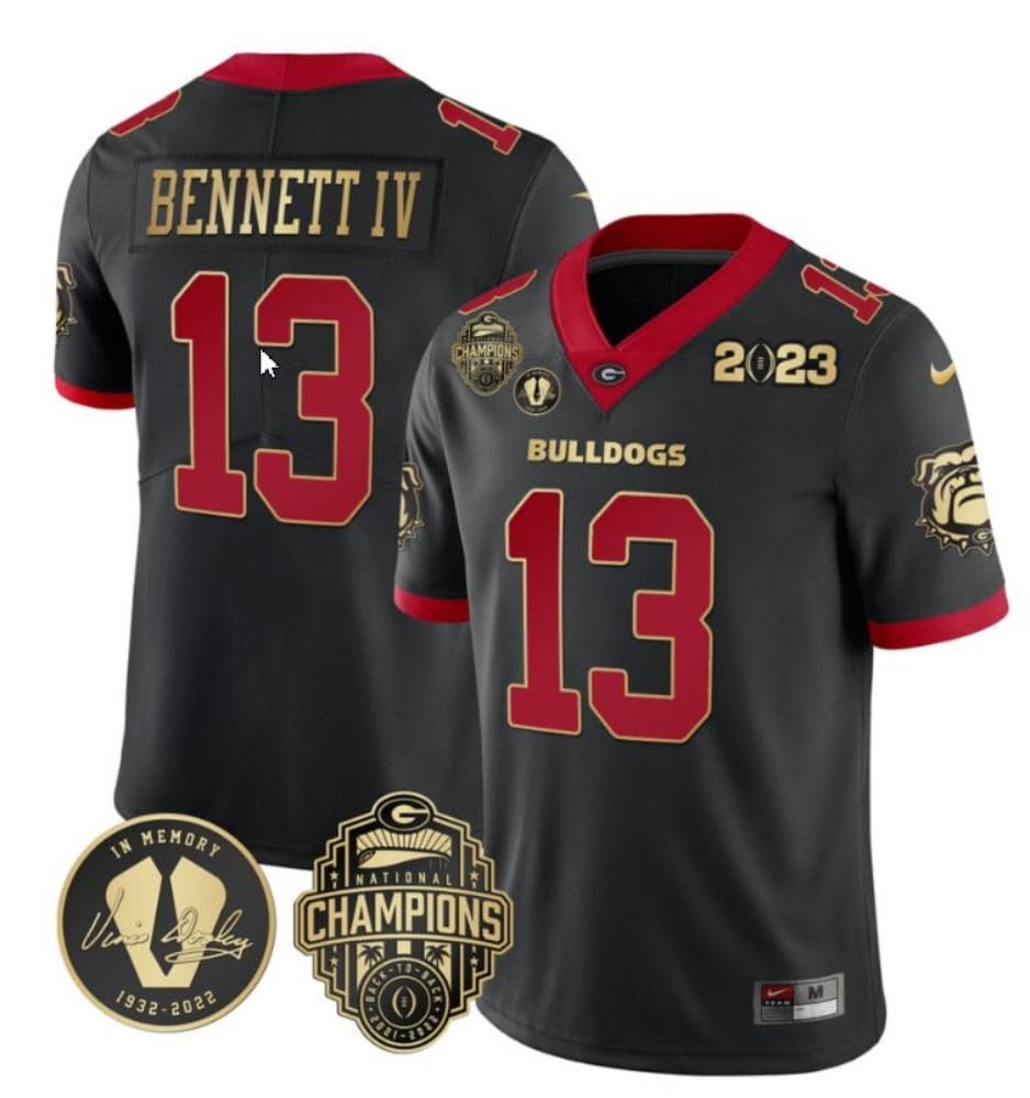 Mens Stetson Bennett Jersey 13 Georgia Bulldogs Football 2023 Champions And V