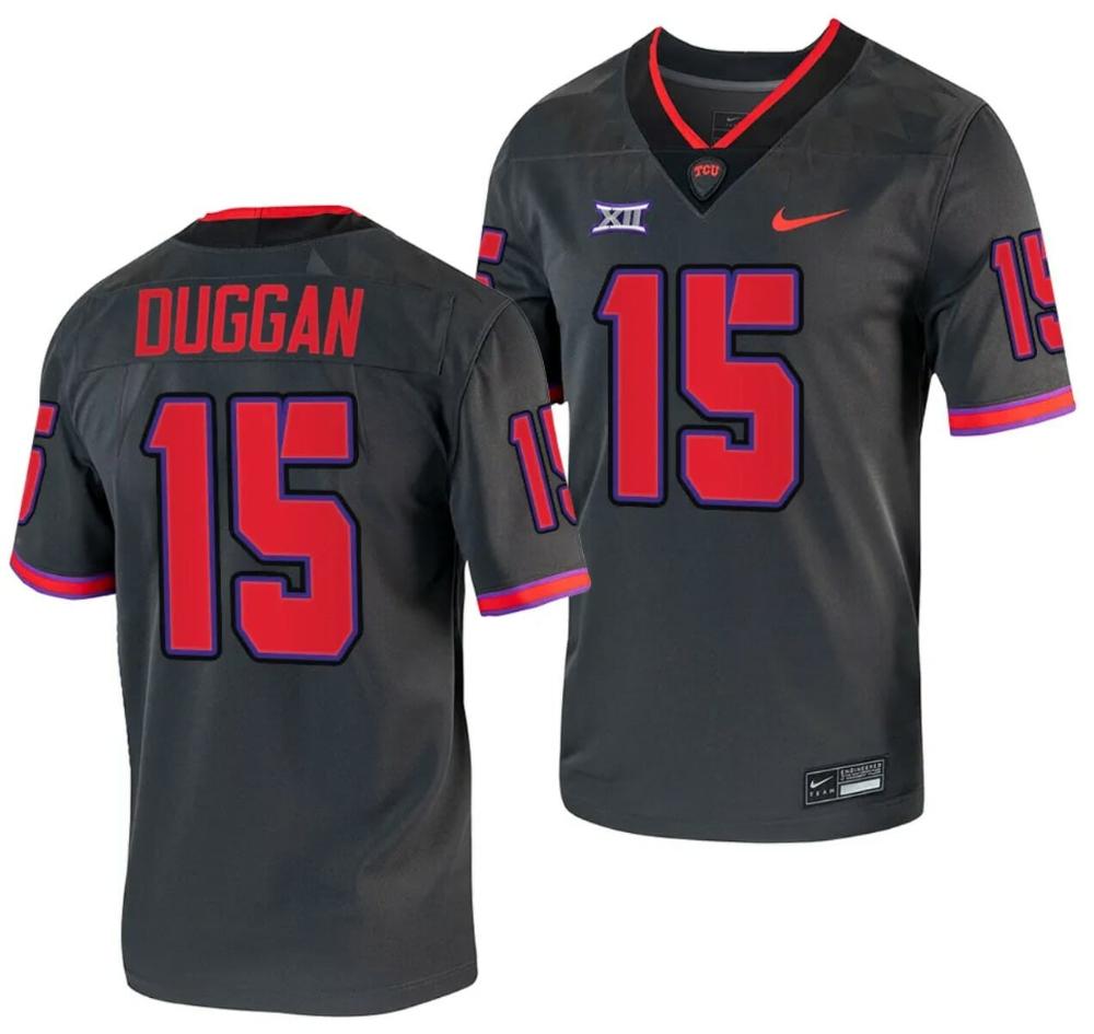Mens Tcu Horned Frogs Max Duggan Jersey Alternate College Replica Grey 15