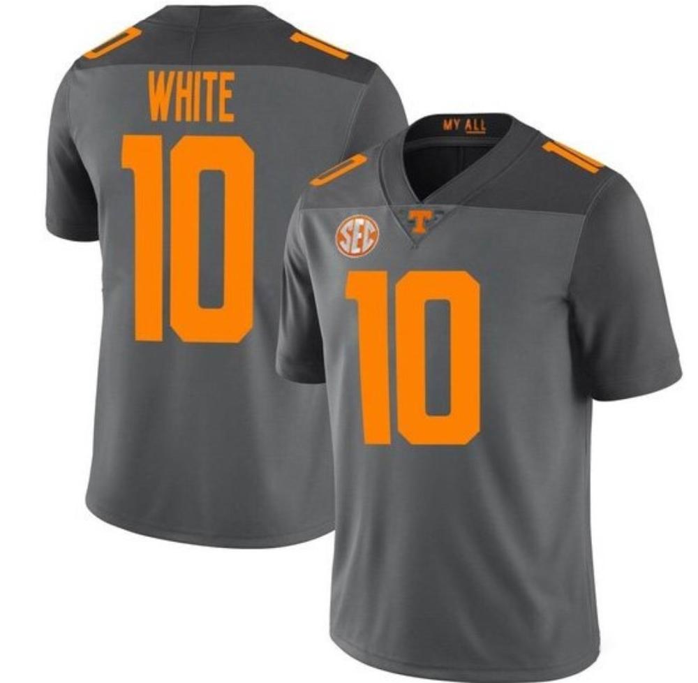 Mens Tennessee Volunteers 10 Squirrel White Football Jersey Grey