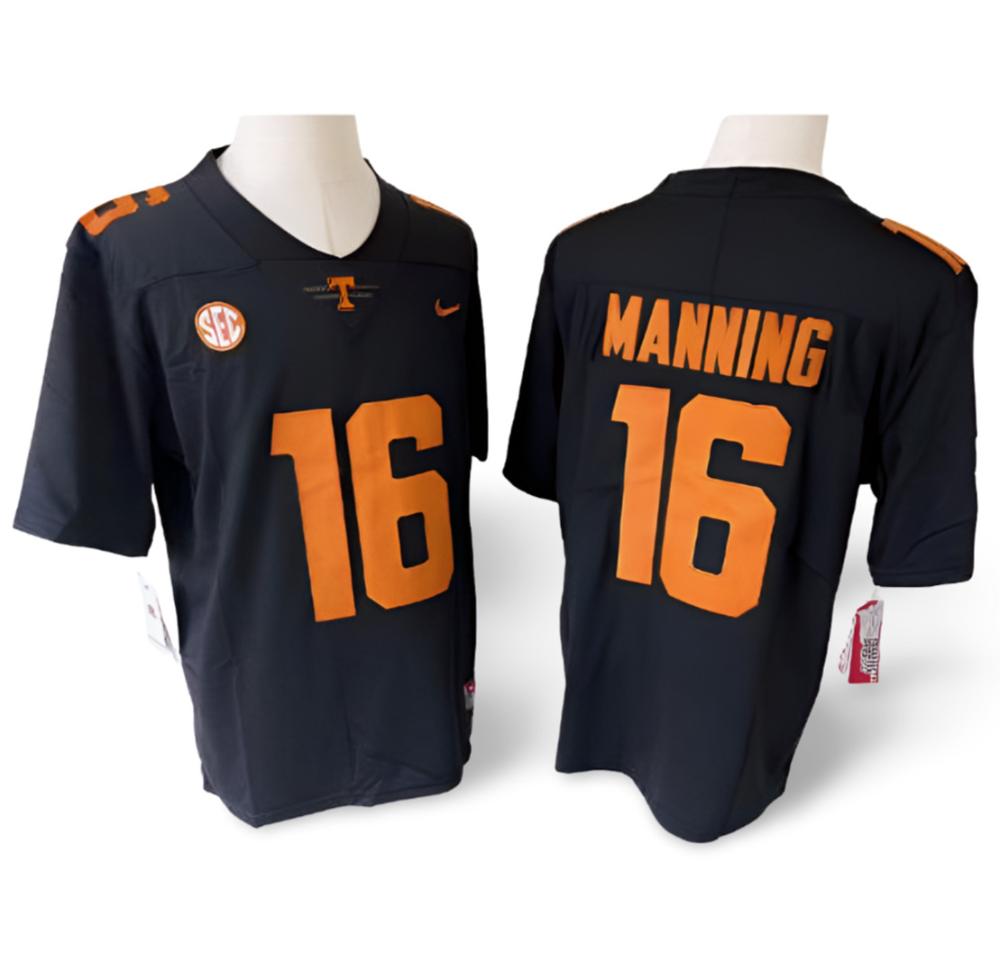 Mens Tennessee Volunteers 16 Peyton Manning Stitched Jersey Black