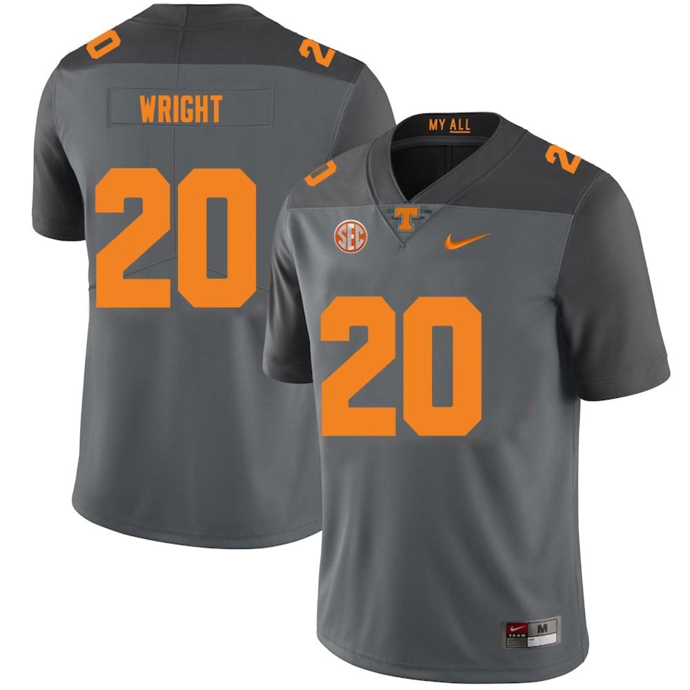 Mens Tennessee Volunteers 20 Jaylen Wright Jersey College New Gray
