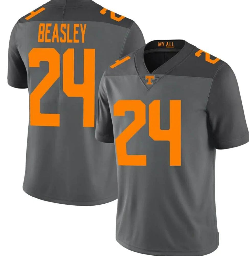 Mens Tennessee Volunteers Aaron Beasley Jersey 24 College Football Gray