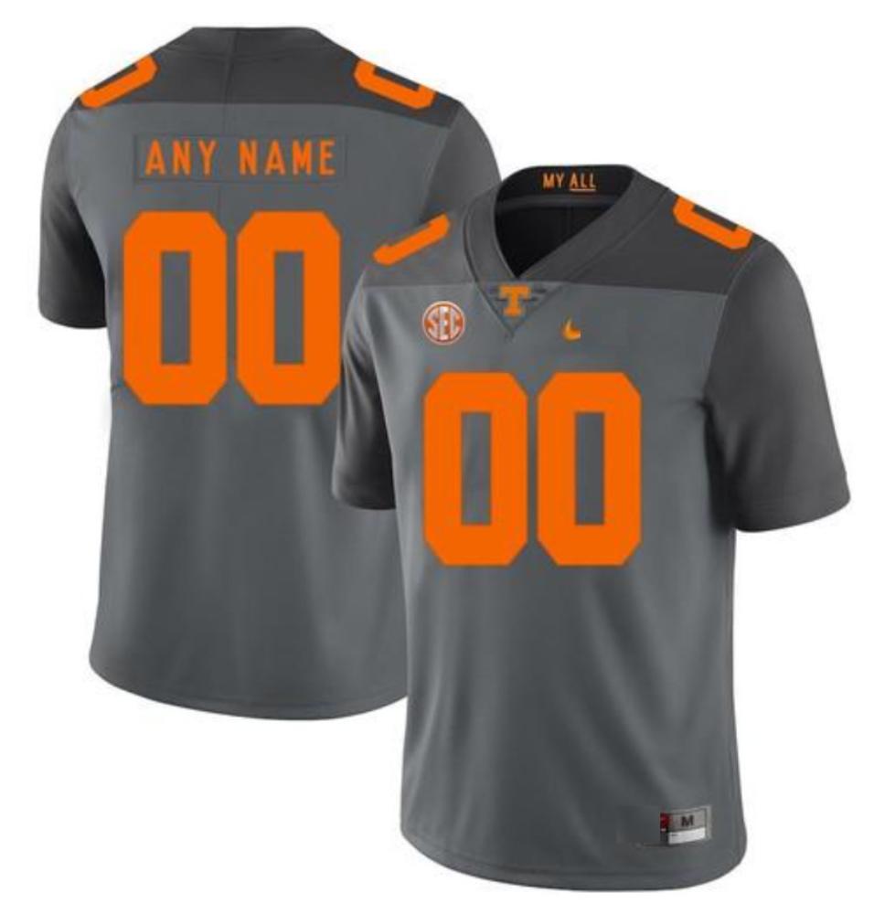 Mens Tennessee Volunteers Custom 00 Grey Ncaa College Football Jersey