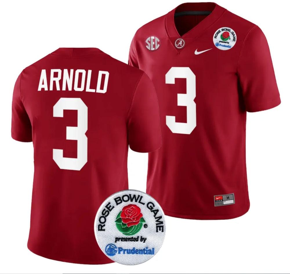 Mens Terrion Arnold Jersey 3 Alabama Crimson Tide Rose Bowl Game 2024 Patch C