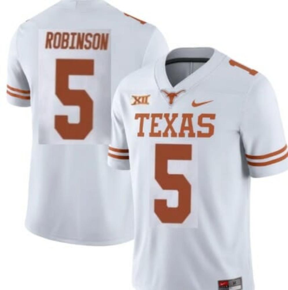Mens Texas Longhorns 5 Bijan Robinson Jersey Football Jerseys White Xii Patch