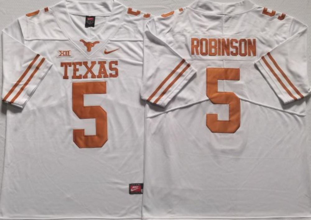 Mens Texas Longhorns 5 Bijan Robinson White 2022 Stitched Jersey