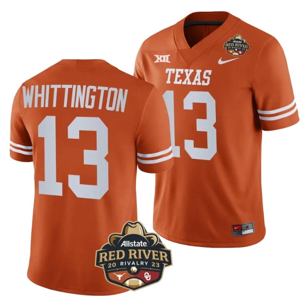 Mens Texas Longhorns Jordan Whittington Jersey 13 2023 Allstate Red River Riv