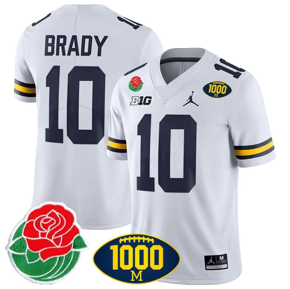 Mens Tom Brady Jersey 10 Michigan Wolverines 1000 Wins Rose Bowl Patch Spec