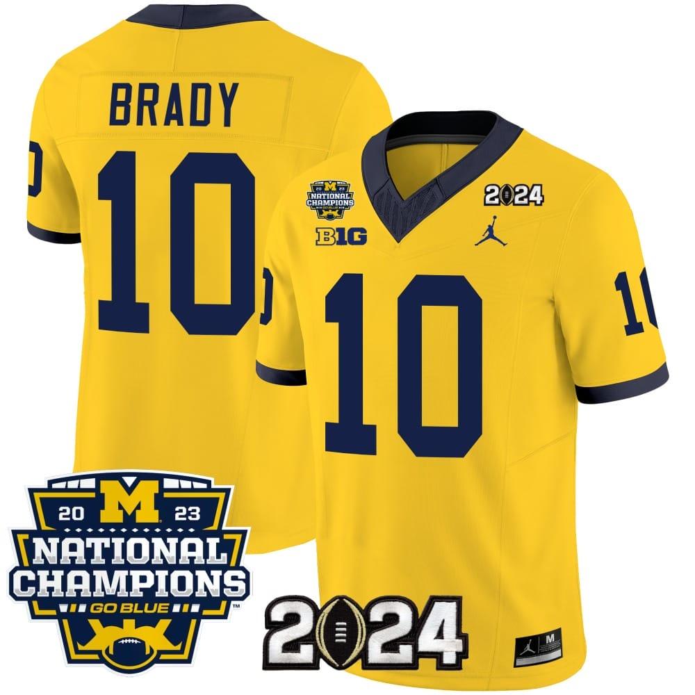 Mens Tom Brady Jersey 10 Michigan Wolverines 2024 National Champions Patch M