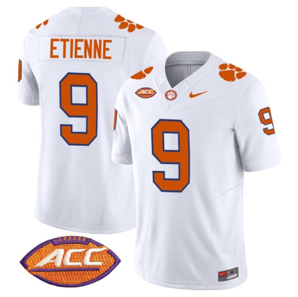 Mens Travis Etienne Jersey 9 Clemson Tigers Vapor Limited Acc Patch White
