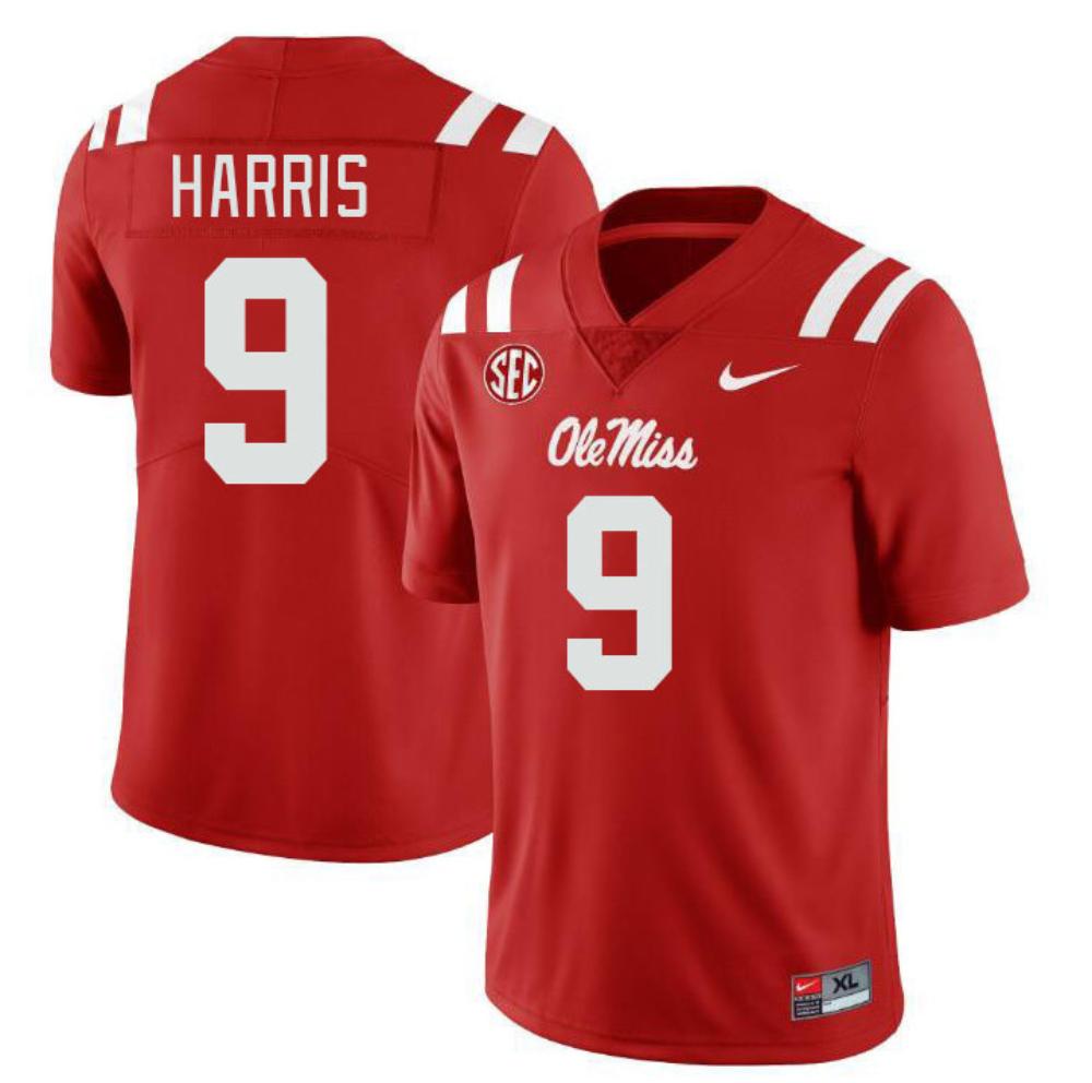 Mens Tre Harris 9 Red Jersey Ole Miss Rebels College Football Jerseys