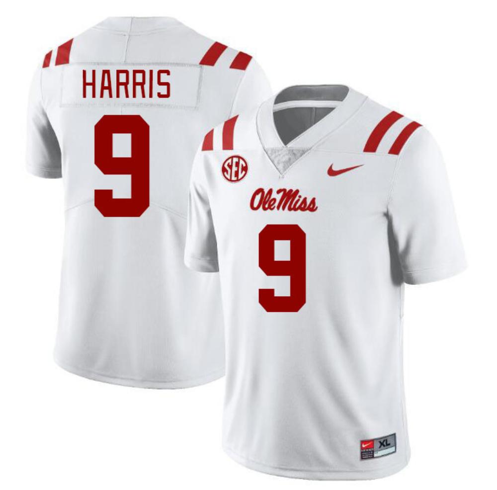 Mens Tre Harris 9 White Jersey Ole Miss Rebels College Football Jerseys