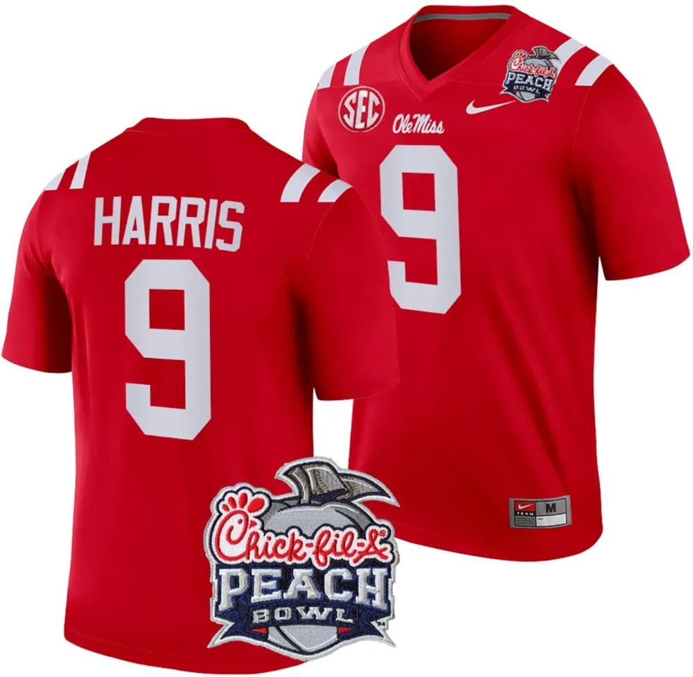 Mens Tre Harris Jersey 9 Ole Miss Rebels Peach Bowl Patch 2024 College Red