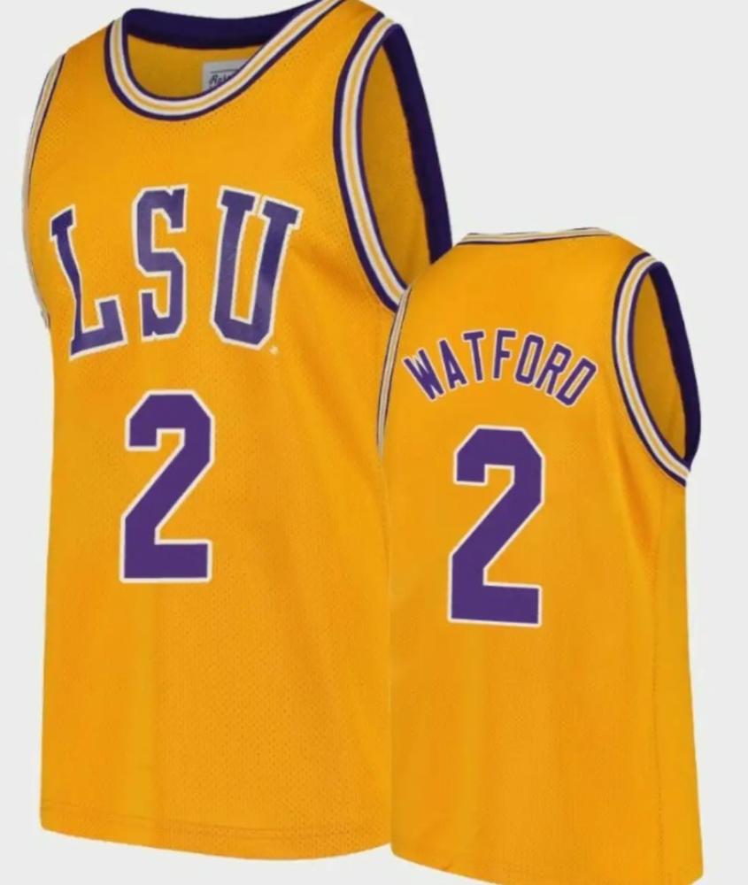 Mens Trendon Watford Jersey Lsu Tigers College Basketball Gold Replica 2