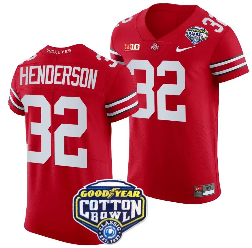 Mens Treveyon Henderson Jersey 32 Ohio State Buckeyes Cotton Bowl Patch 2023