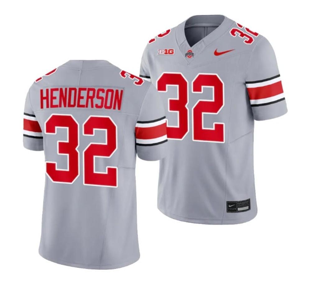 Mens Treveyon Henderson Jersey Ohio State Buckeyes 32 2023 Alternate Gray Lim