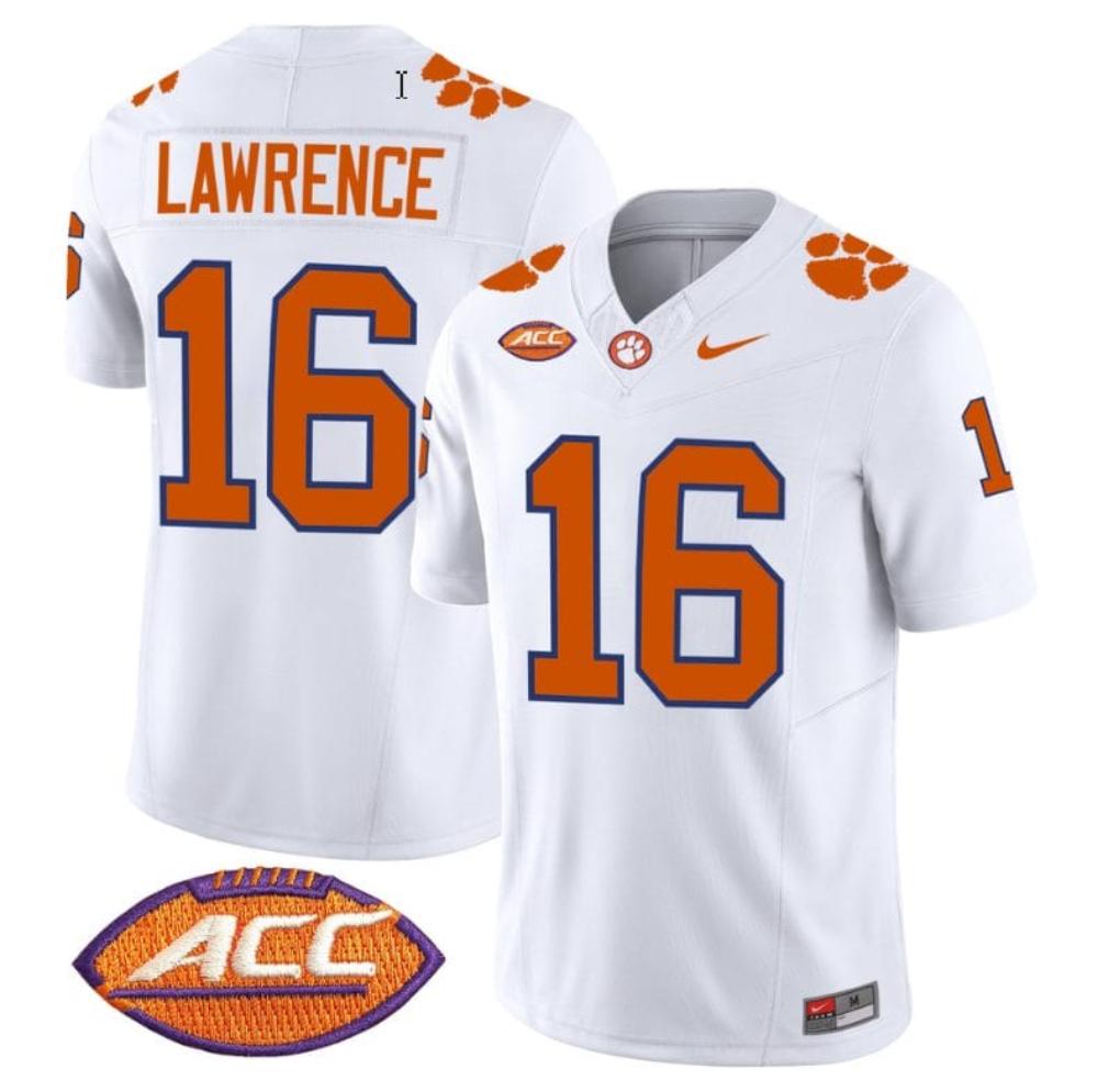 Mens Trevor Lawrence Jersey 16 Clemson Tigers Vapor Limited Acc Patch White