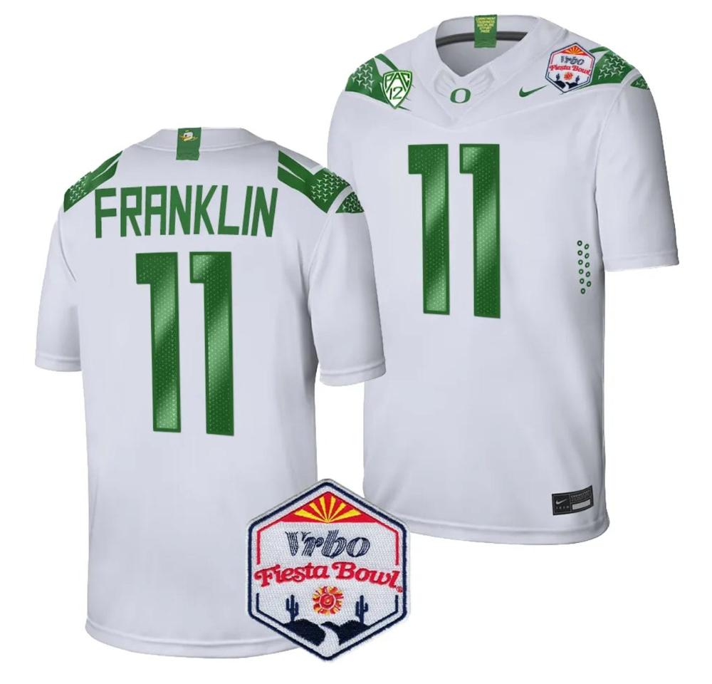 Mens Troy Franklin Jersey 11 Oregon Ducks Fiesta Bowl Patch 2024 Football Whi