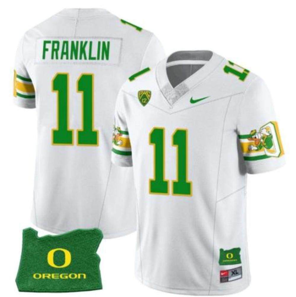 Mens Troy Franklin Jersey 11 Oregon Ducks Mighty Football White Jersey