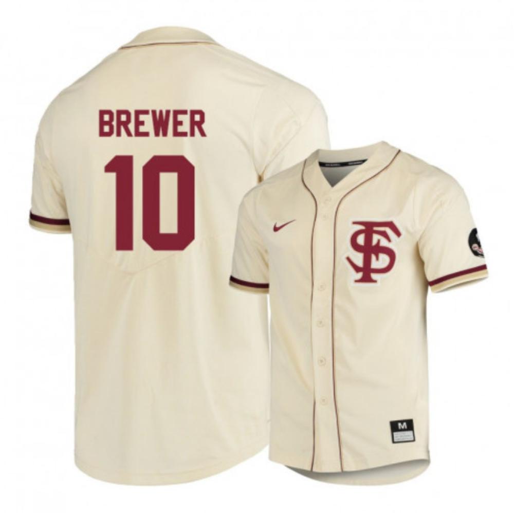 Mens Tyrell Brewer 10 Jersey Florida State Seminoles Baseball Jersey Cream