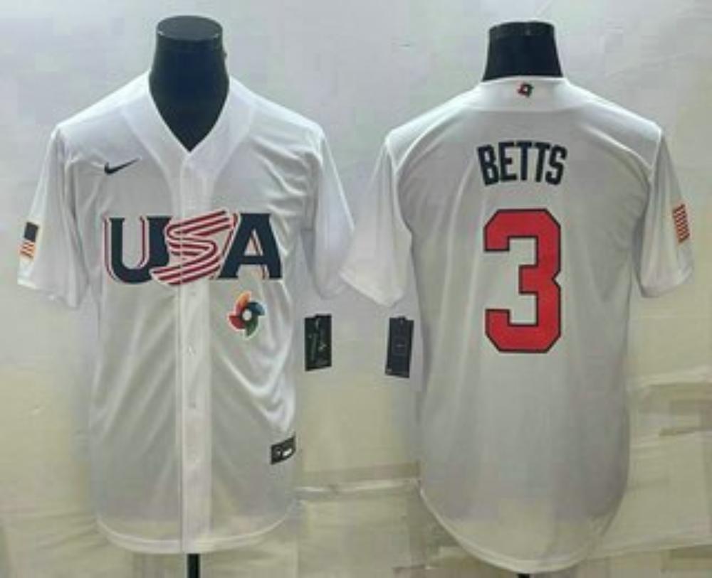 Mens Usa Baseball 3 Mookie Betts 2023 White World Baseball Classic Stitched J