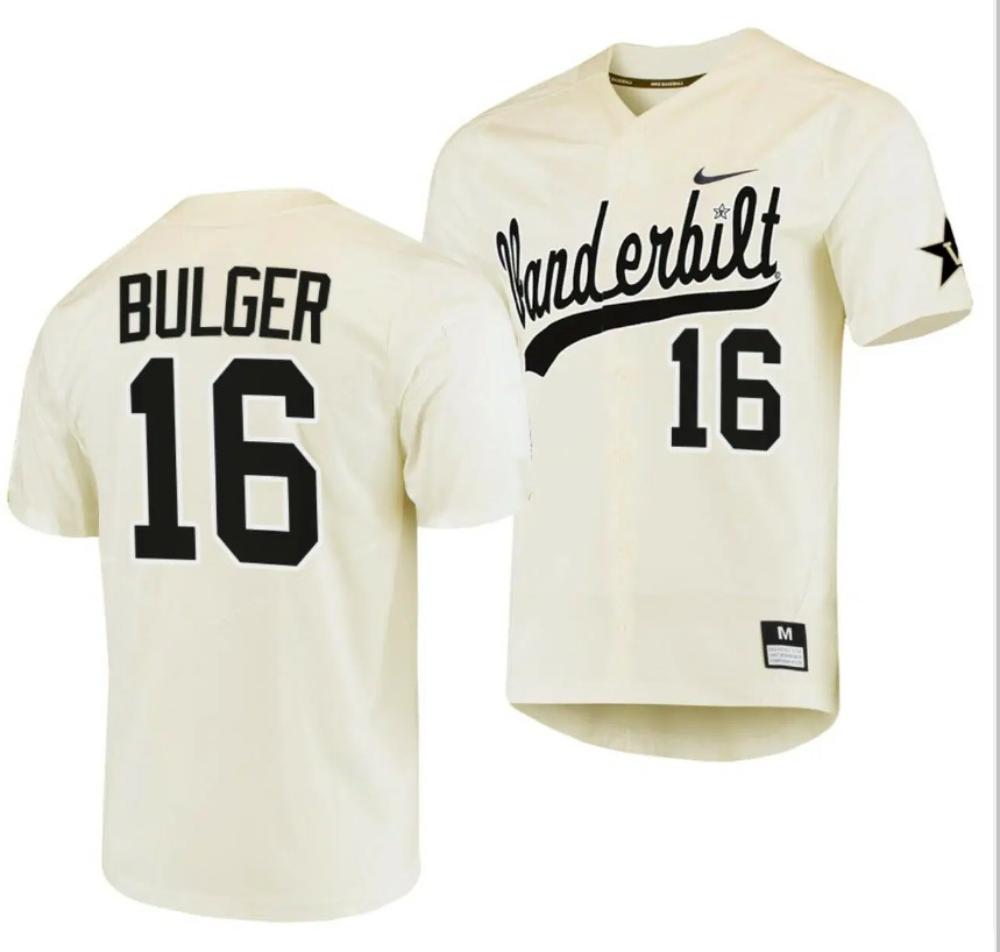 Mens Vanderbilt Commodores 16 Jack Bulger Baseball Jersey Cream