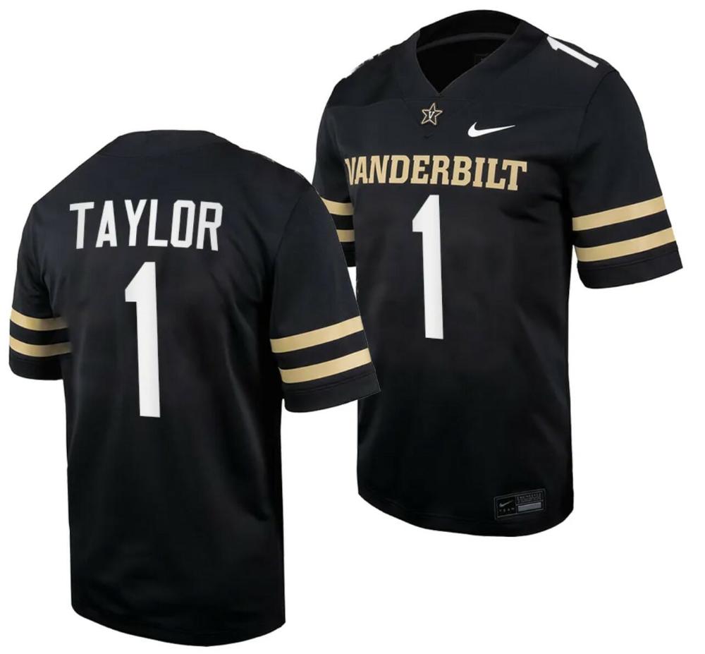 Mens Vanderbilt Commodores Cj Taylor Jersey Home College Black 1