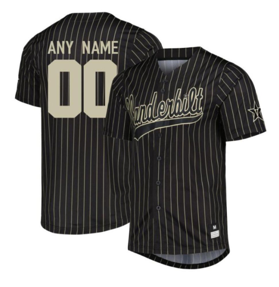 Mens Vanderbilt Commodores Custom Baseball Jersey Black Stripe