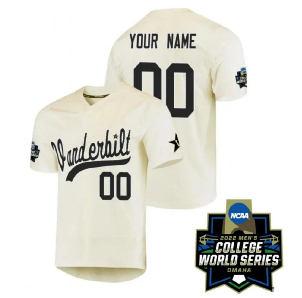 Mens Vanderbilt Commodores Custom Baseball Jersey Cream
