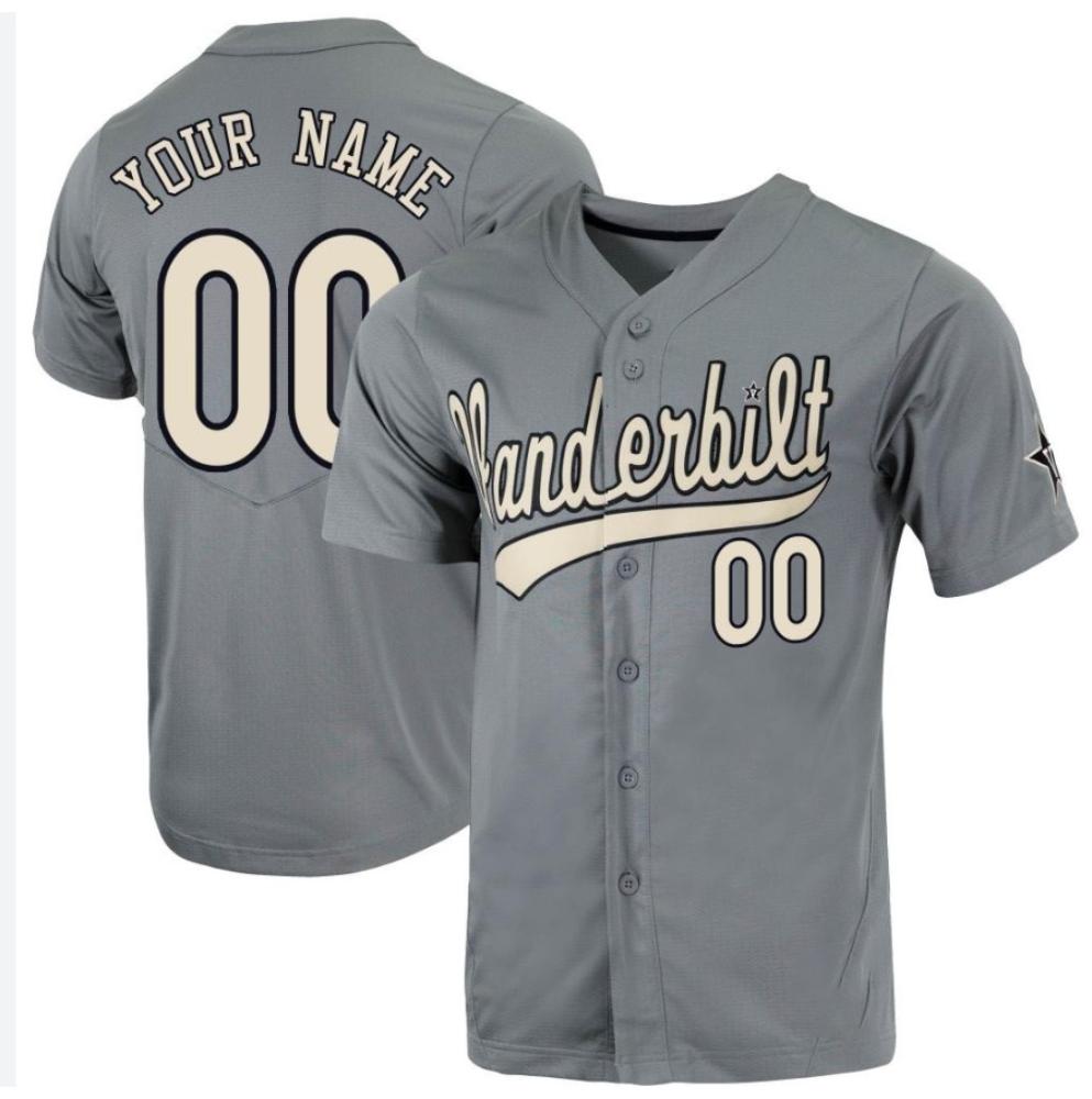 Mens Vanderbilt Commodores Custom Baseball Jersey Gray