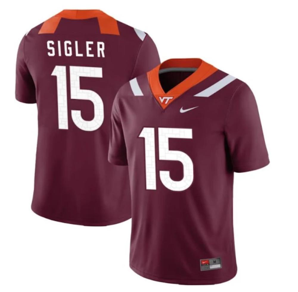 Mens Virginia Tech Hokies Jackson Sigler Jersey 15 Football Maroon