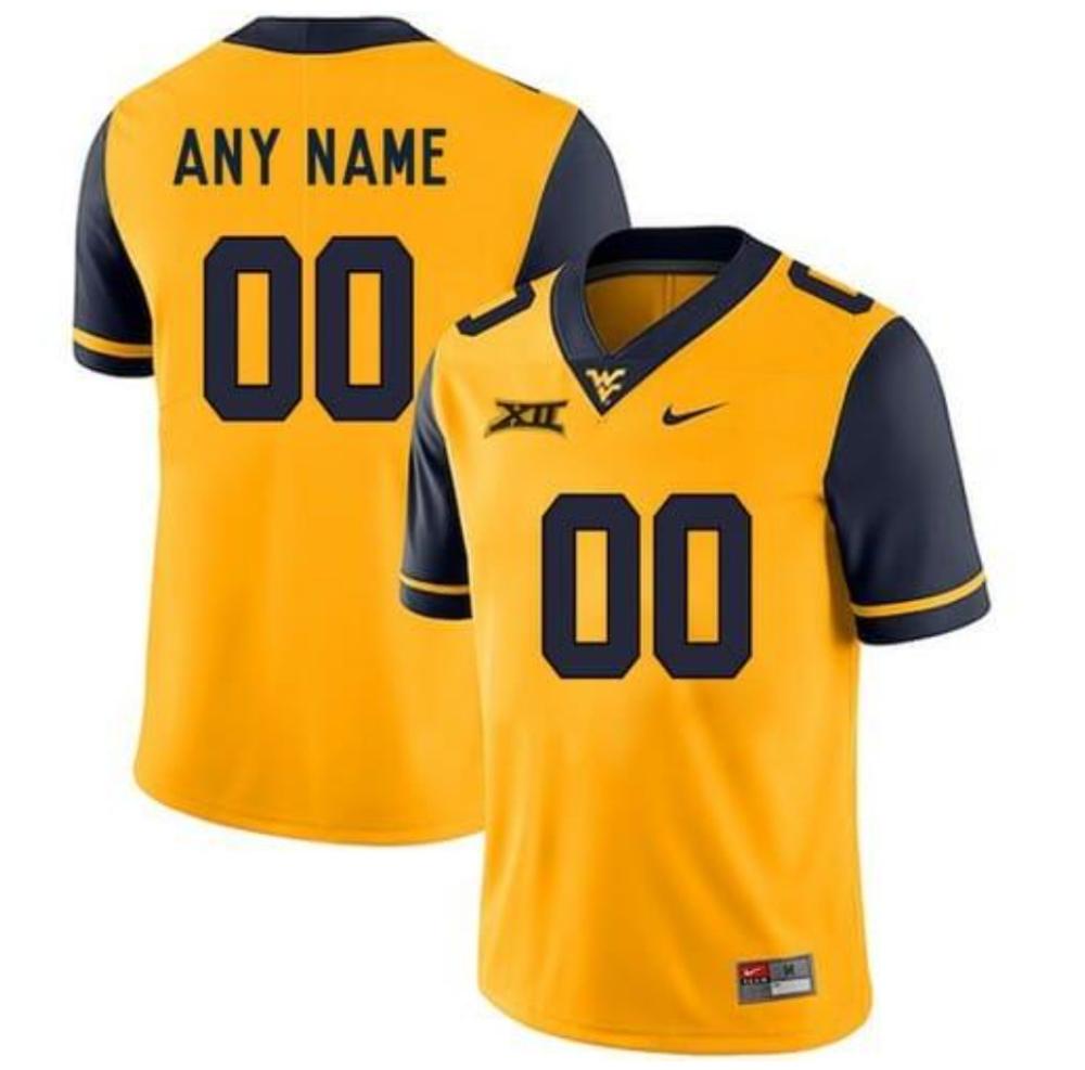 Mens West Virginia Mountaineers Custom Jersey Football Gold Jersey