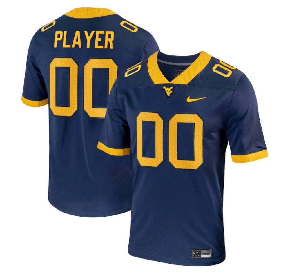 Mens West Virginia Mountaineers Custom Navy Jersey Football Jersey