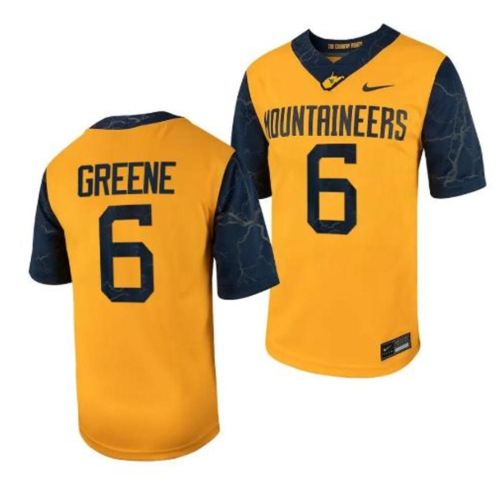 Mens West Virginia Mountaineers Garrett Greene 6 Football Gold Jersey