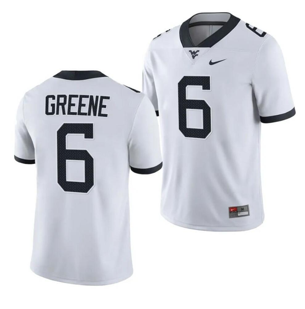 Mens West Virginia Mountaineers Garrett Greene Jersey 6 College 2023 Game Whi