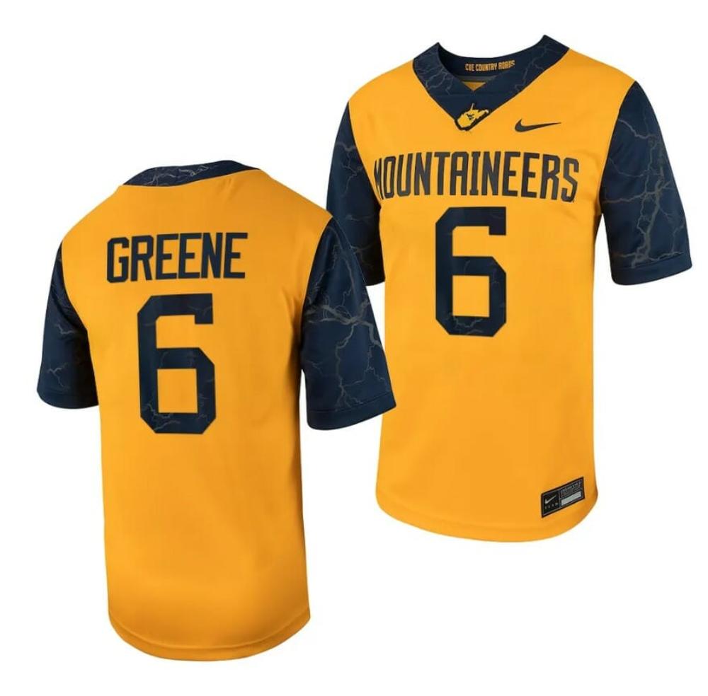Mens West Virginia Mountaineers Garrett Greene Jersey 6 Football Game Country
