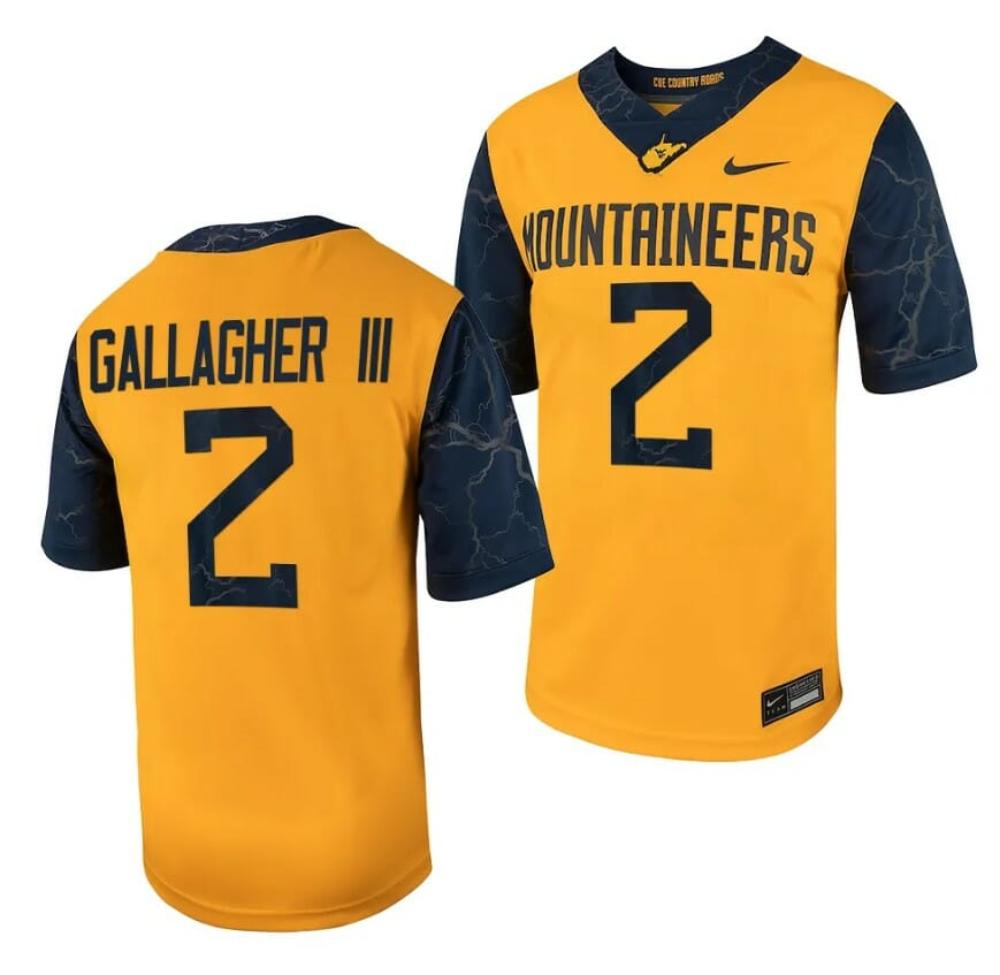 Mens West Virginia Mountaineers Rodney Gallagher Iii Jersey 2 Football Game C