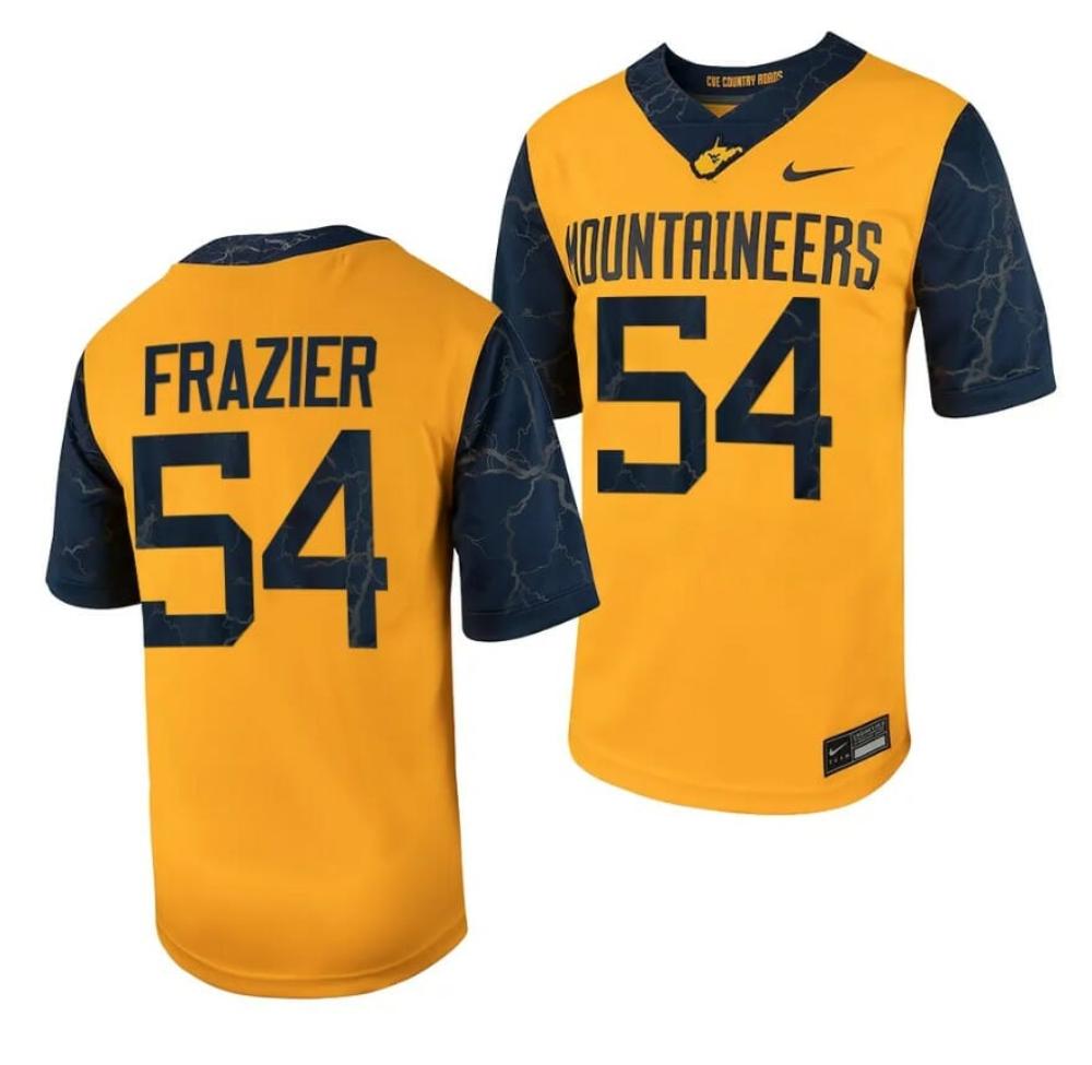 Mens West Virginia Mountaineers Zach Frazier Jersey 54 Football Game Country