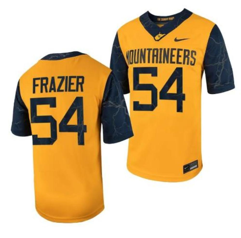 Mens West Virginia Mountaineers Zach Frazier Jersey 54 Football Gold Jersey