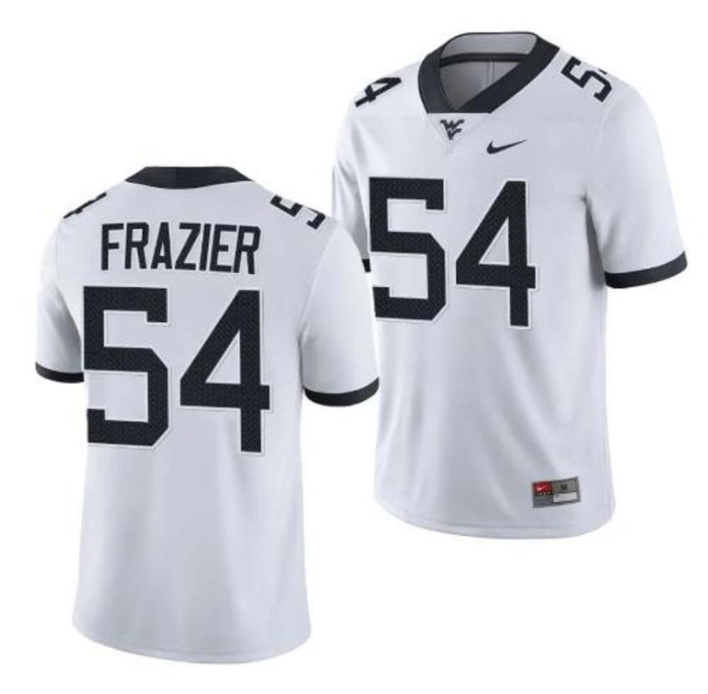Mens West Virginia Mountaineers Zach Frazier Jersey 54 Football White Jersey