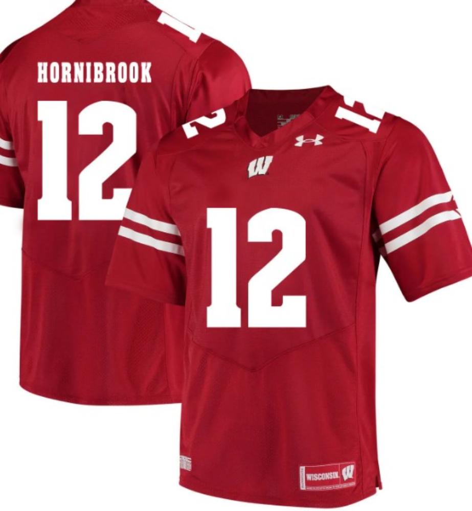 Mens Wisconsin Badgers 12 Hornibrook College Football Jersey Red