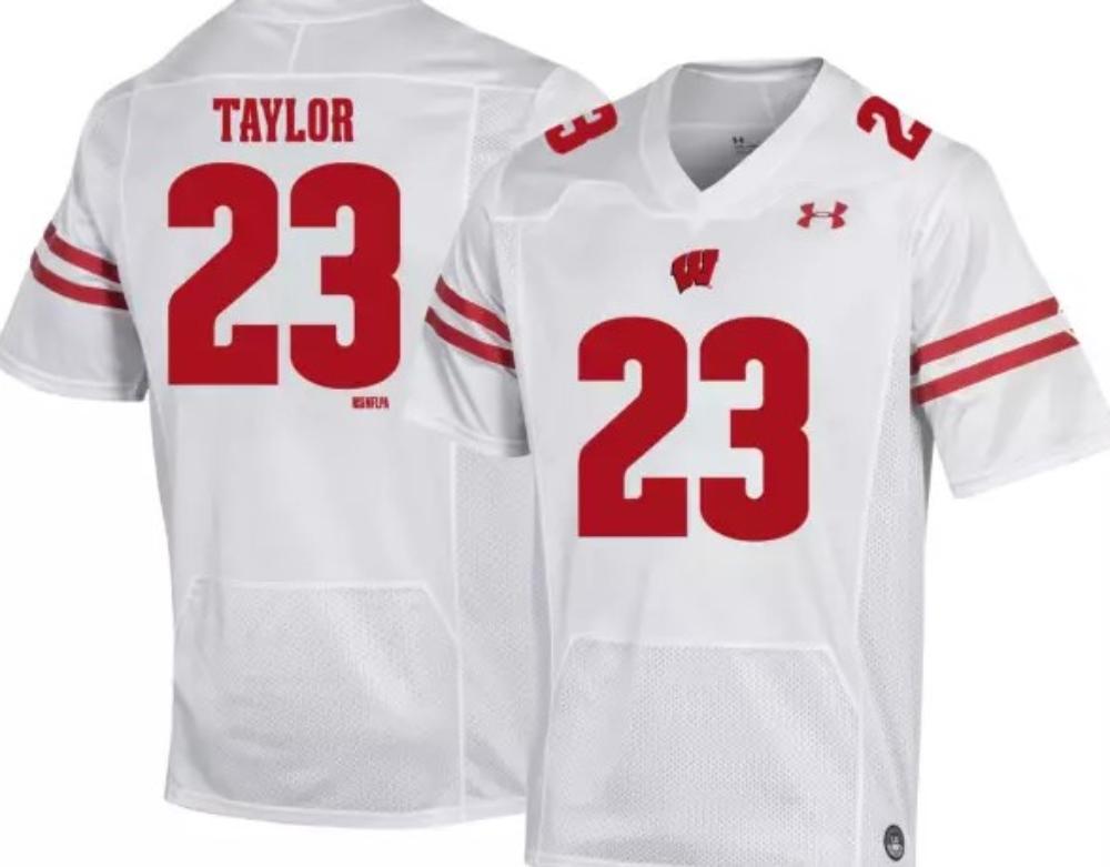 Mens Wisconsin Badgers 23 Jonathan Taylor College Football Jersey White